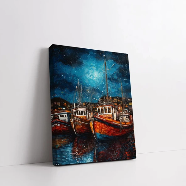 Gece Tekne Dikey Kanvas Tablo - Resim 2