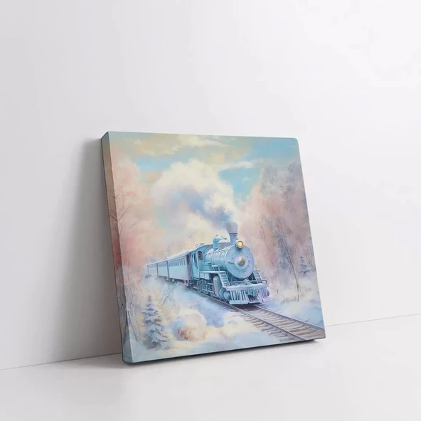 Kış Treni Kare Kanvas Tablo - Resim 2