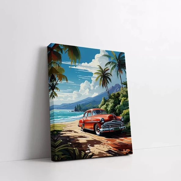 Sahil Arabası Dikey Kanvas Tablo - Resim 2
