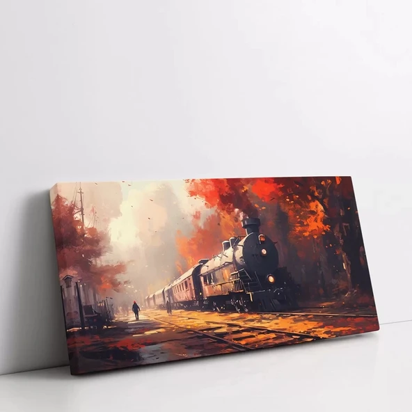 Yangın ve Tren Panoramik Yatay Kanvas Tablo - Resim 2