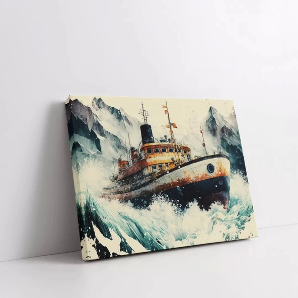 Fırtınalı Deniz ve Gemi Yatay Kanvas Tablo - Resim 2