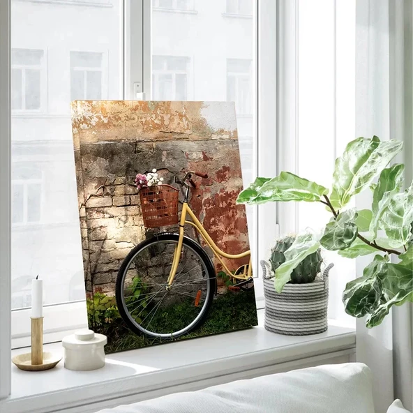 Sarı Bisiklet Dikey Kanvas Tablo ürün görseli