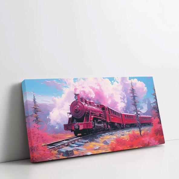 Pembe Treni Panoramik Yatay Kanvas Tablo - Resim 2