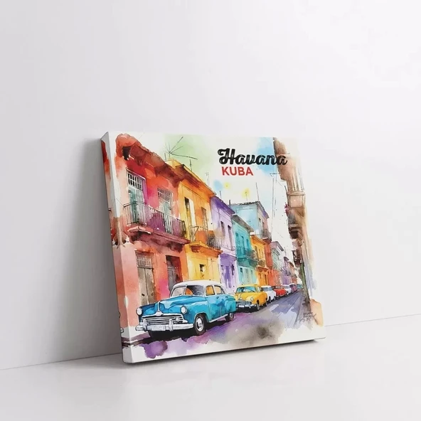 Havana Sokakları Kare Kanvas Tablo - Resim 2