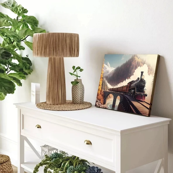 Sonbahar Treni Köprü Panoramik Yatay Kanvas Tablo ürün görseli