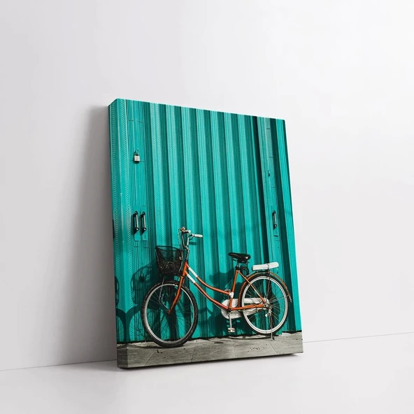 Turkuaz Bisiklet Dikey Kanvas Tablo - Resim 2