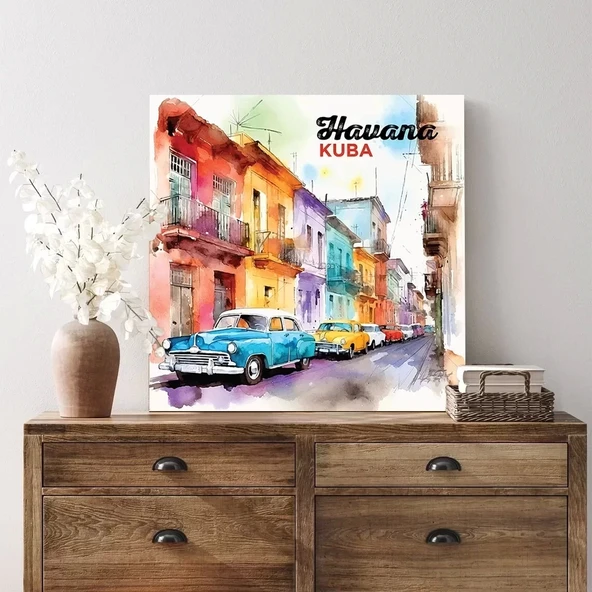 Havana Sokakları Kare Kanvas Tablo ürün görseli