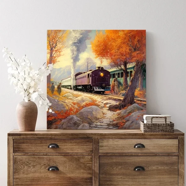 Sonbahar Treni Kare Kanvas Tablo ürün görseli