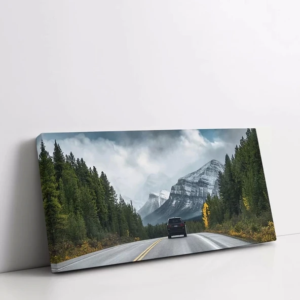 Dağ Yolu Panoramik Yatay Kanvas Tablo - Resim 2