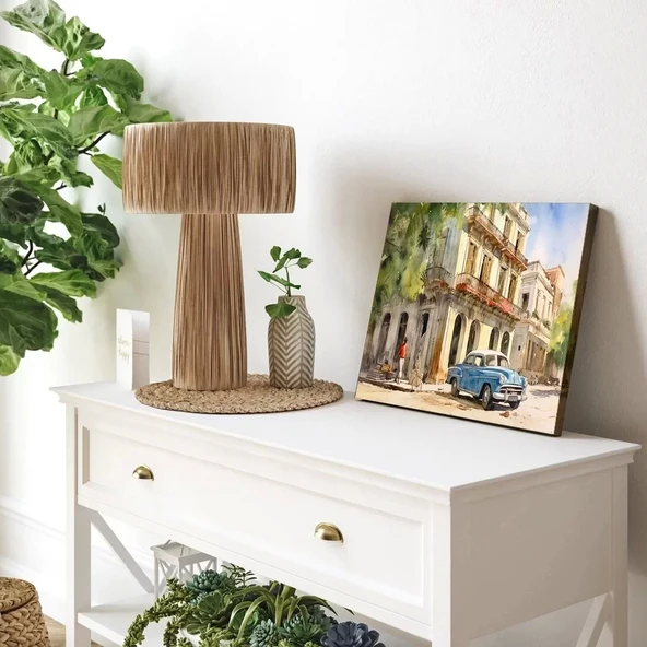 Tarihi Bina ve Araba Yatay Kanvas Tablo ürün görseli