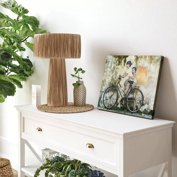 Nostaljik Bisiklet ve Çocuk Yatay Kanvas Tablo ürün görseli