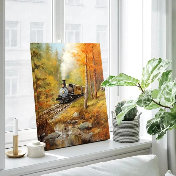 Sonbahar Treni Dikey Kanvas Tablo ürün görseli