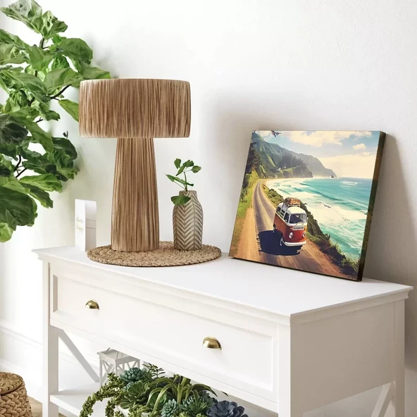 Yeşil Çayırlar ve Otobüs Panoramik Yatay Kanvas Tablo ürün görseli