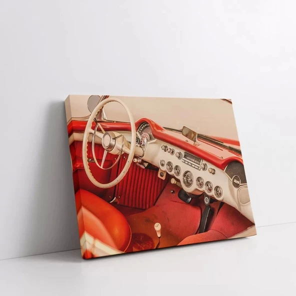 Kırmızı Klasik Araba Yatay Kanvas Tablo - Resim 2