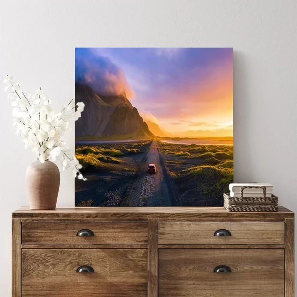 Gün Batımı Yol Kare Kanvas Tablo ürün görseli