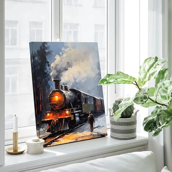 Buharlı Tren Yolculuğu Dikey Kanvas Tablo ürün görseli