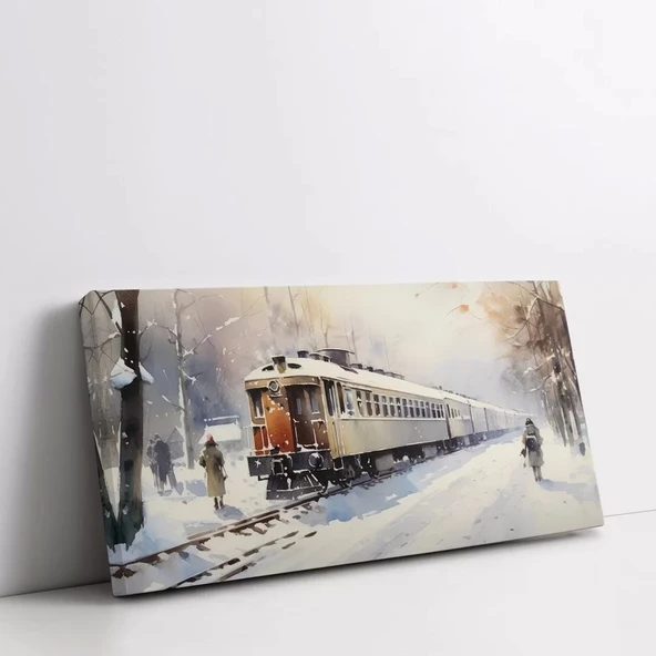 Kış Tramvayı Panoramik Yatay Kanvas Tablo - Resim 2