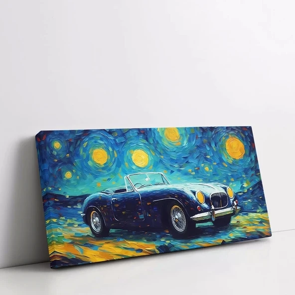 Yıldızlı Gece Araba Panoramik Yatay Kanvas Tablo - Resim 2