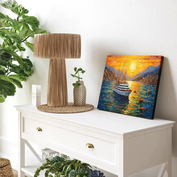 Gün Batımı ve Tekne Yatay Kanvas Tablo ürün görseli