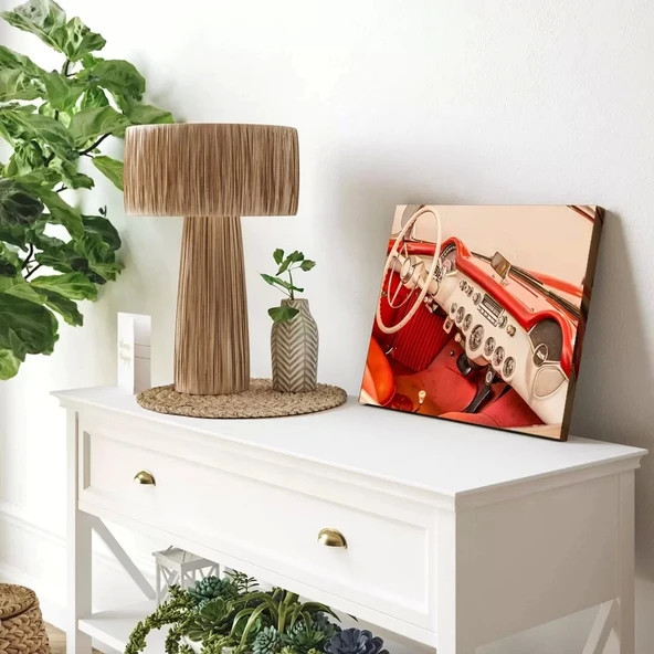 Kırmızı Klasik Araba Yatay Kanvas Tablo ürün görseli