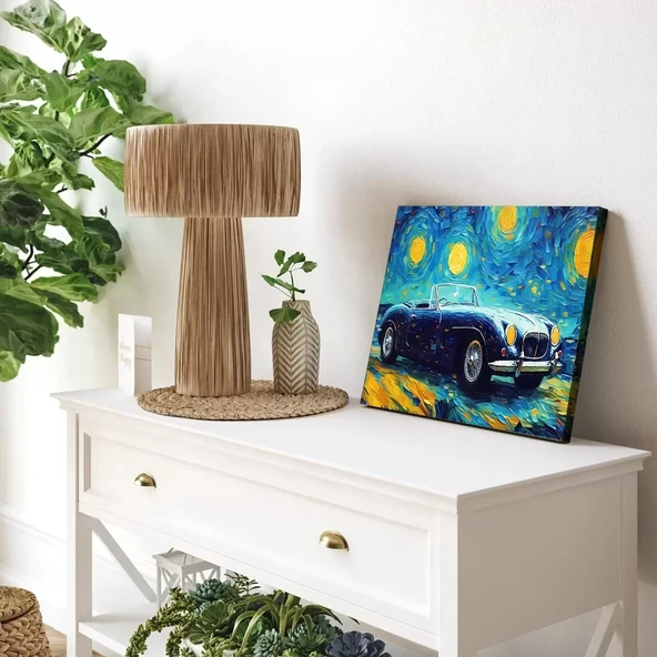 Yıldızlı Gece Araba Panoramik Yatay Kanvas Tablo ürün görseli