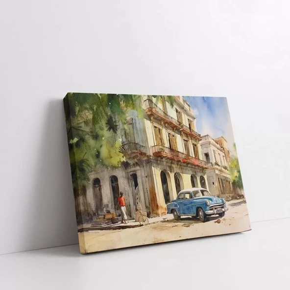 Tarihi Bina ve Araba Yatay Kanvas Tablo - Resim 2