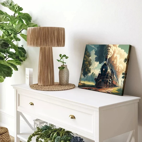 Buharlı Tren Manzarası Panoramik Yatay Kanvas Tablo ürün görseli