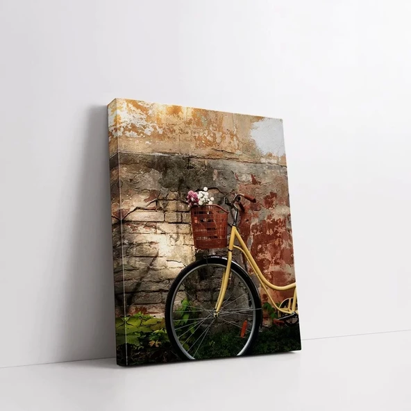 Sarı Bisiklet Dikey Kanvas Tablo - Resim 2