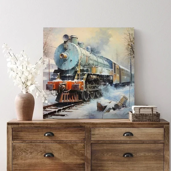 Buharlı Tren Kare Kanvas Tablo ürün görseli