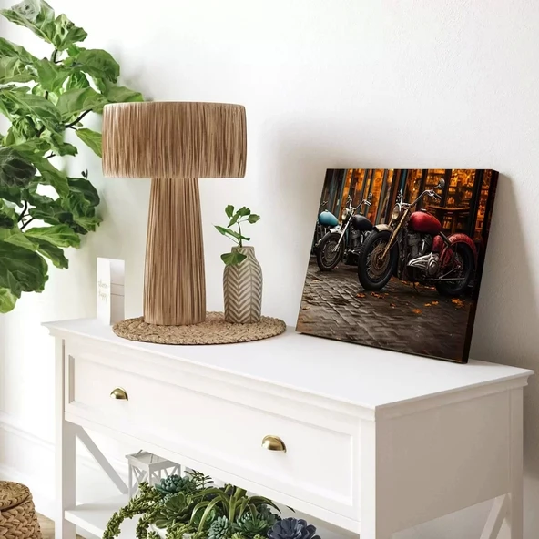 Gece Motosiklet Panoramik Yatay Kanvas Tablo ürün görseli