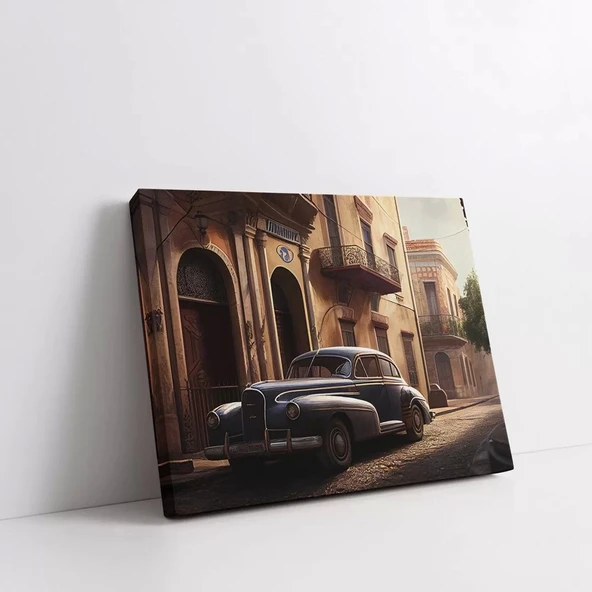 Nostaljik Araba Sokak Yatay Kanvas Tablo - Resim 2