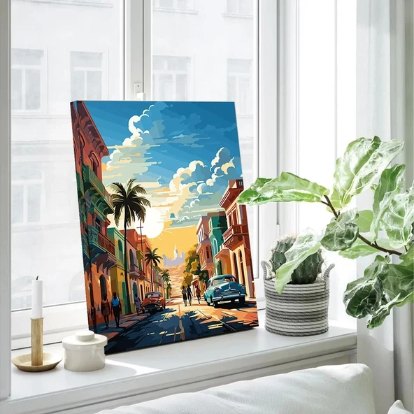 Güneşli Sokak Dikey Kanvas Tablo ürün görseli