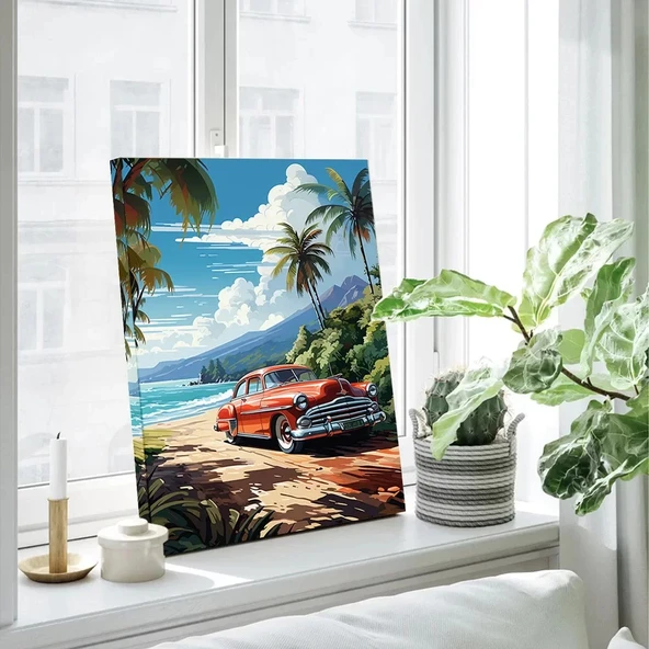 Sahil Arabası Dikey Kanvas Tablo ürün görseli
