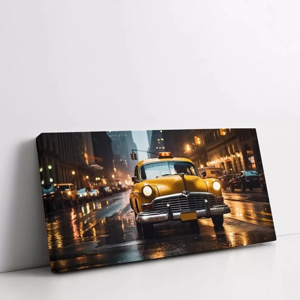 Gece Taksisi Panoramik Yatay Kanvas Tablo - Resim 2