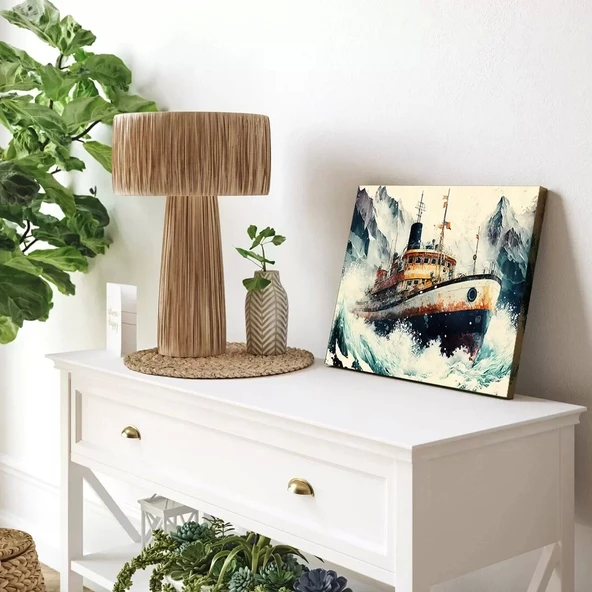 Fırtınalı Deniz ve Gemi Yatay Kanvas Tablo ürün görseli