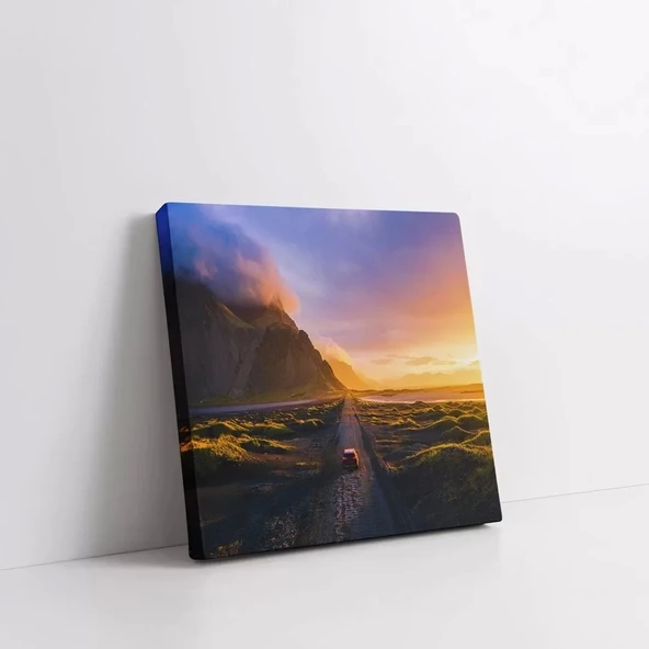 Gün Batımı Yol Kare Kanvas Tablo - Resim 2