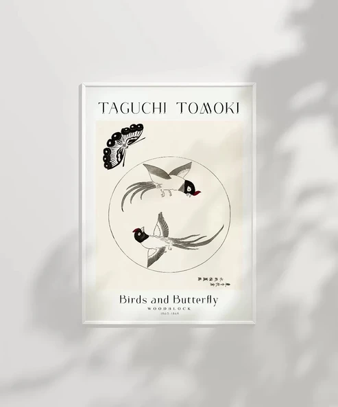 Çerçevesiz Poster Taguchi Tomoki Kuşlar ve Kelebek - Resim 5