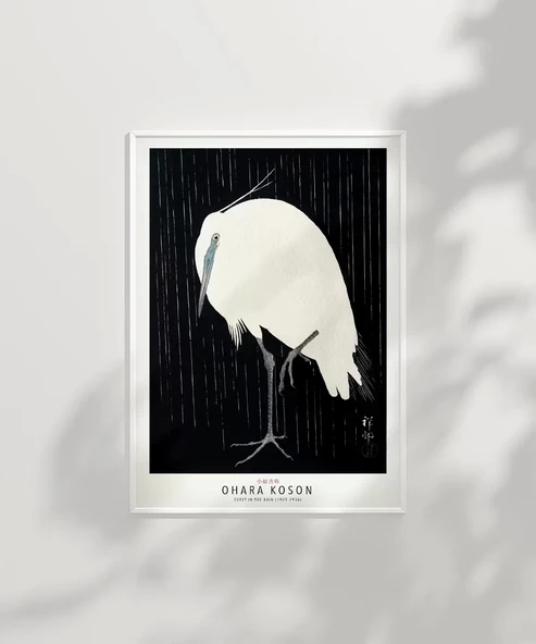 Çerçevesiz Poster Ohara Koson Yağmurda Ak Balıkçıl - Resim 6
