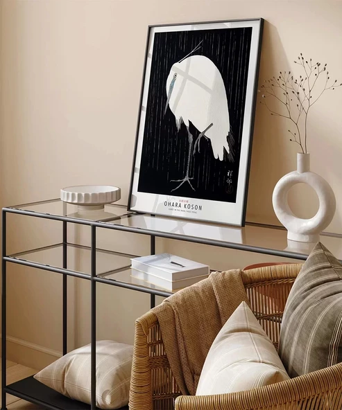 Çerçevesiz Poster Ohara Koson Yağmurda Ak Balıkçıl - Resim 4