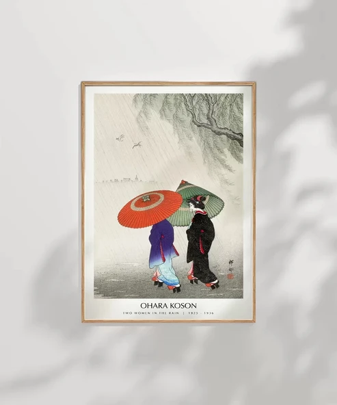 Çerçevesiz Poster Ohara Koson Yağmurda İki Kadın - Resim 7