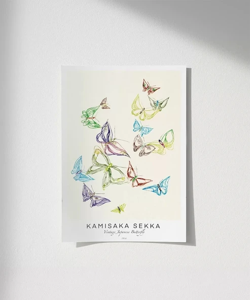 Çerçevesiz Poster Kamisaka Sekka Vintage Japon Kelebekler ürün görseli