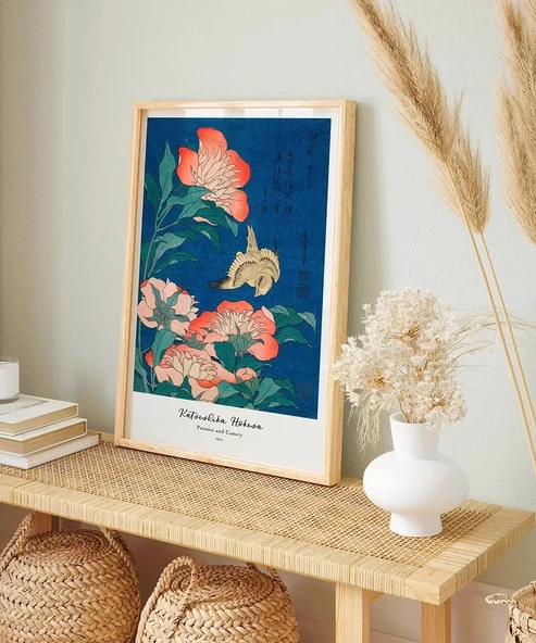 Çerçevesiz Poster Hokusai Şakayık ve Kanarya - Resim 4