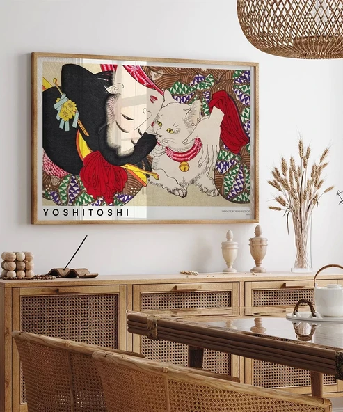 Çerçevesiz Poster Yoshitoshi Japon Kadın ve Kedi - Resim 3