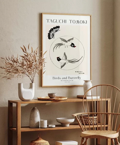 Çerçevesiz Poster Taguchi Tomoki Kuşlar ve Kelebek - Resim 3