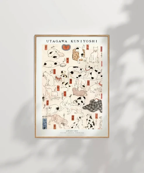 Çerçevesiz Poster Utagawa Kuniyoshi Kediler - Resim 7