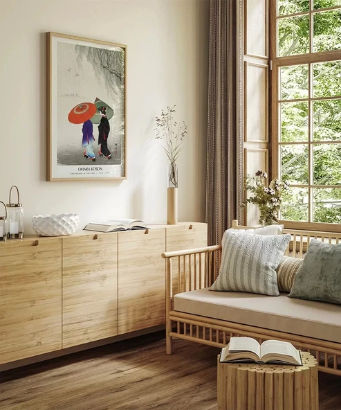 Çerçevesiz Poster Ohara Koson Yağmurda İki Kadın - Resim 3