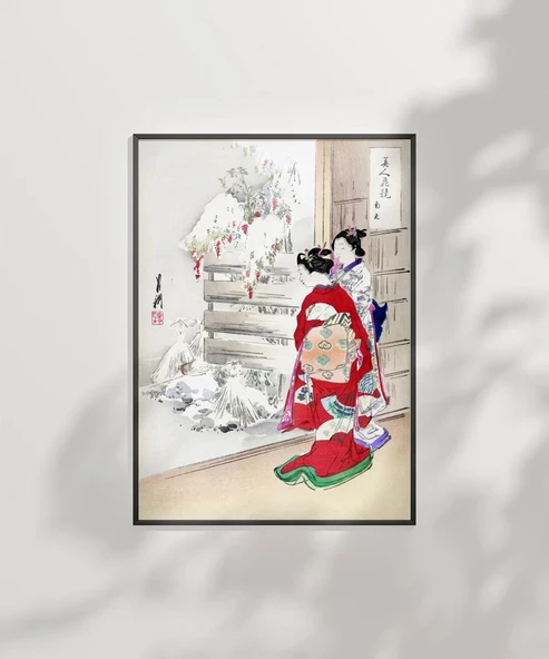 Çerçevesiz Poster Kimono ve Kar - Resim 2