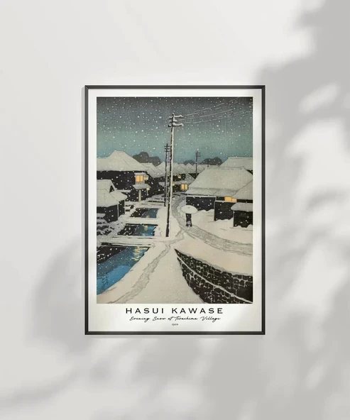 Çerçevesiz Poster Hasui Kawase Terashima Köyü'nde Akşam Karı - 3