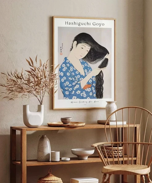Çerçevesiz Poster Hashiguchi Goyo Saçını Tarayan Kadın - Resim 4