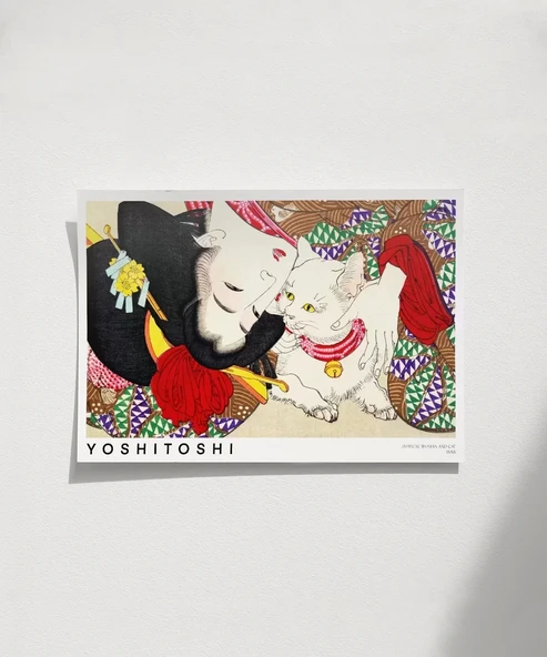 Çerçevesiz Poster Yoshitoshi Japon Kadın ve Kedi ürün görseli